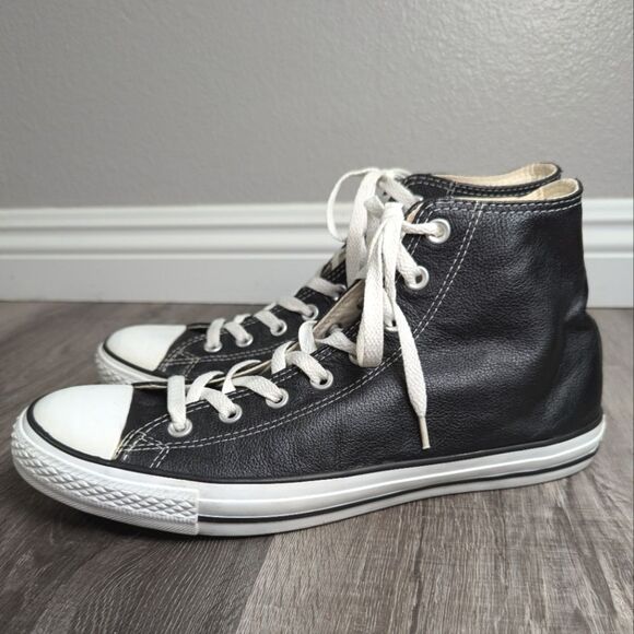Converse All Star black leather hi-top sneakers skater shoes mens 11 women 13 - Picture 5 of 10